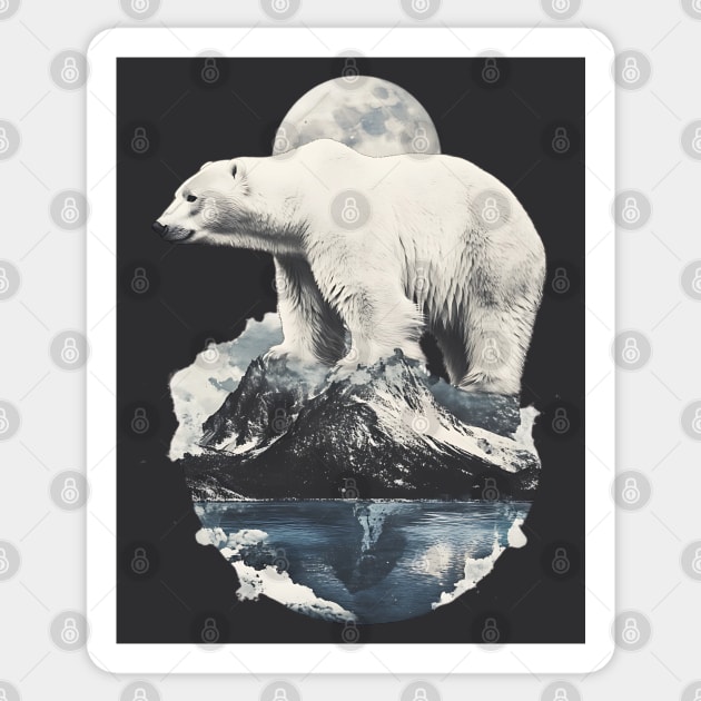 Polar Collage - Bear on Iceberg with Full Moon Sticker by TuncGK